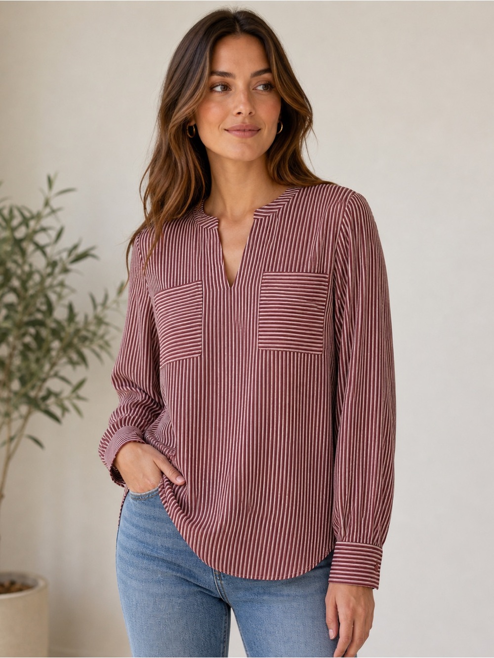 CAbi Franklin Blouse #5335 Striped Long Sleeve Size Small Top Shirt EUC